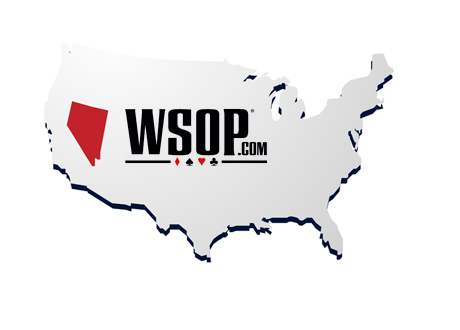 WSOP.com logo on the Map of United States - Nevada Highlighted