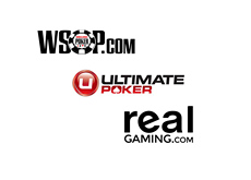 WSOP.com, Ultimate Poker and Real Gaming logos