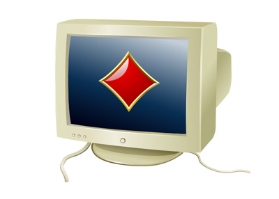 The first online poker room. Featured on the 1988 type of a computer. Illustration.