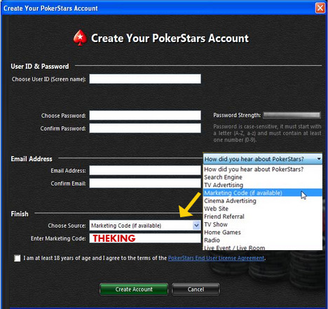 How to enter marketing code while signing up at Pokerstars